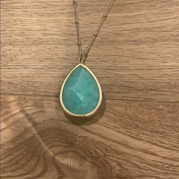 Turquoise Teardrop Gold Chain Necklace - Picture 2 of 3